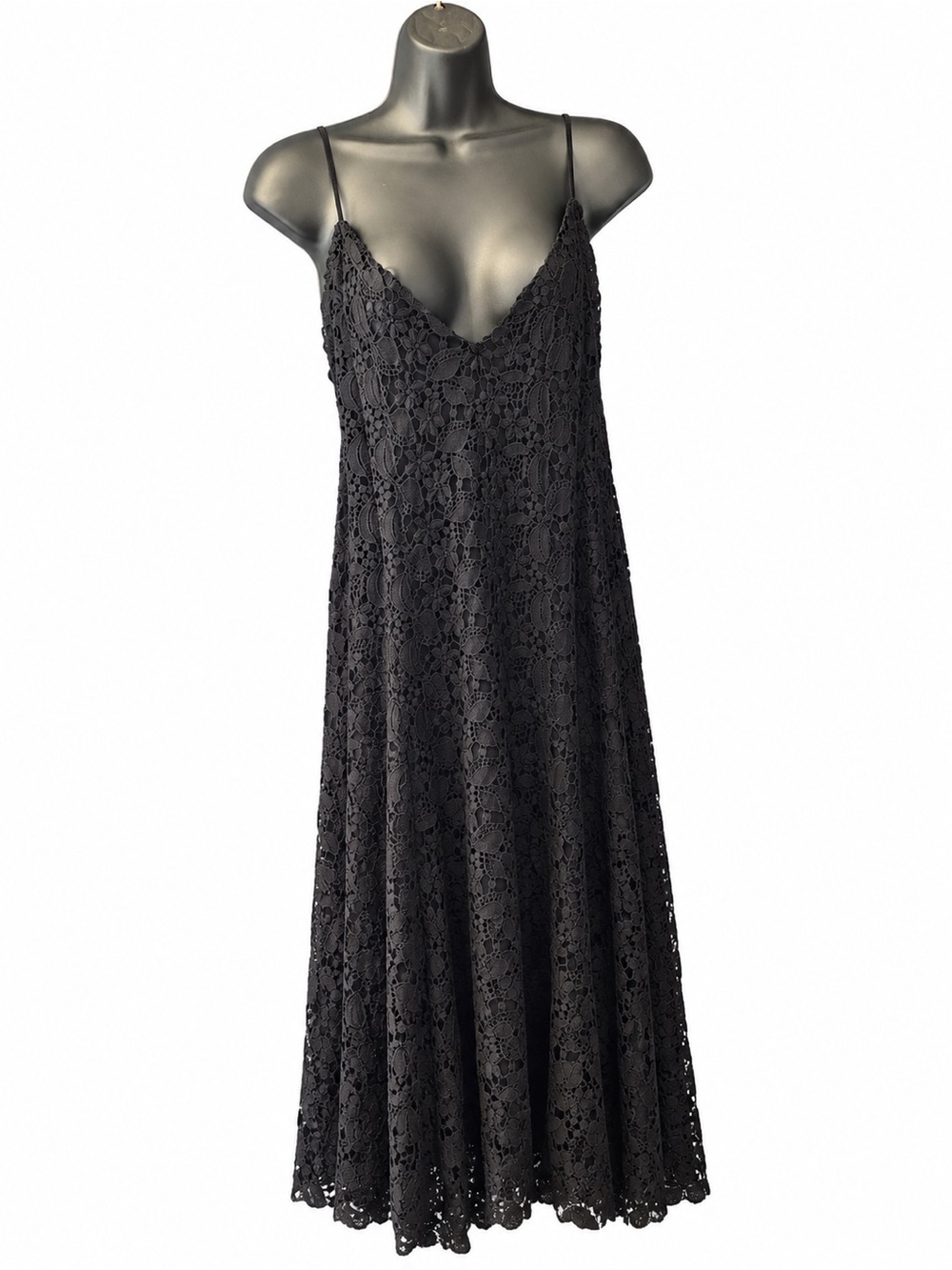 $398 NWT - POLO RALPH LAUREN Womens CROCHET Black ASYMMETRICAL HEM DRESS - L